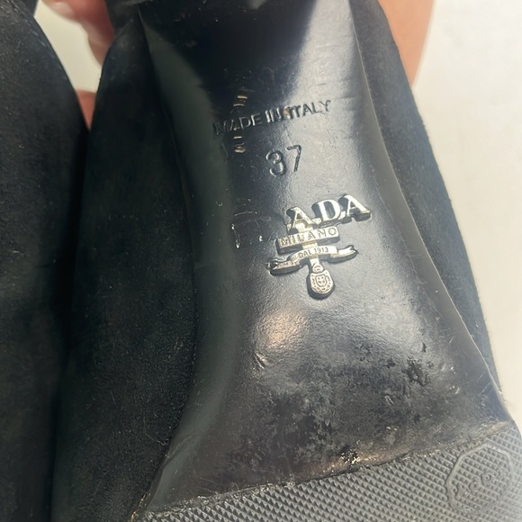 Prada Suede Whipstitch Trim Pointed Toe Cone Heel Mules - Size 37 - G85-13 - Picture 8 of 9